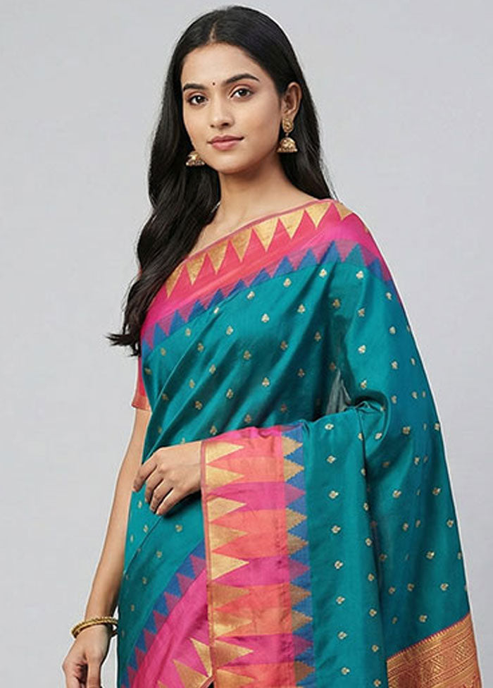 Blue Kanjivaram Silk Saree With Blouse Piece