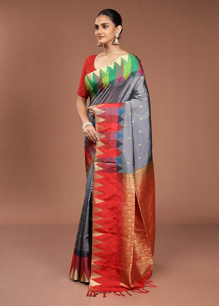 Blue Kanjivaram Silk Saree With Blouse Piece