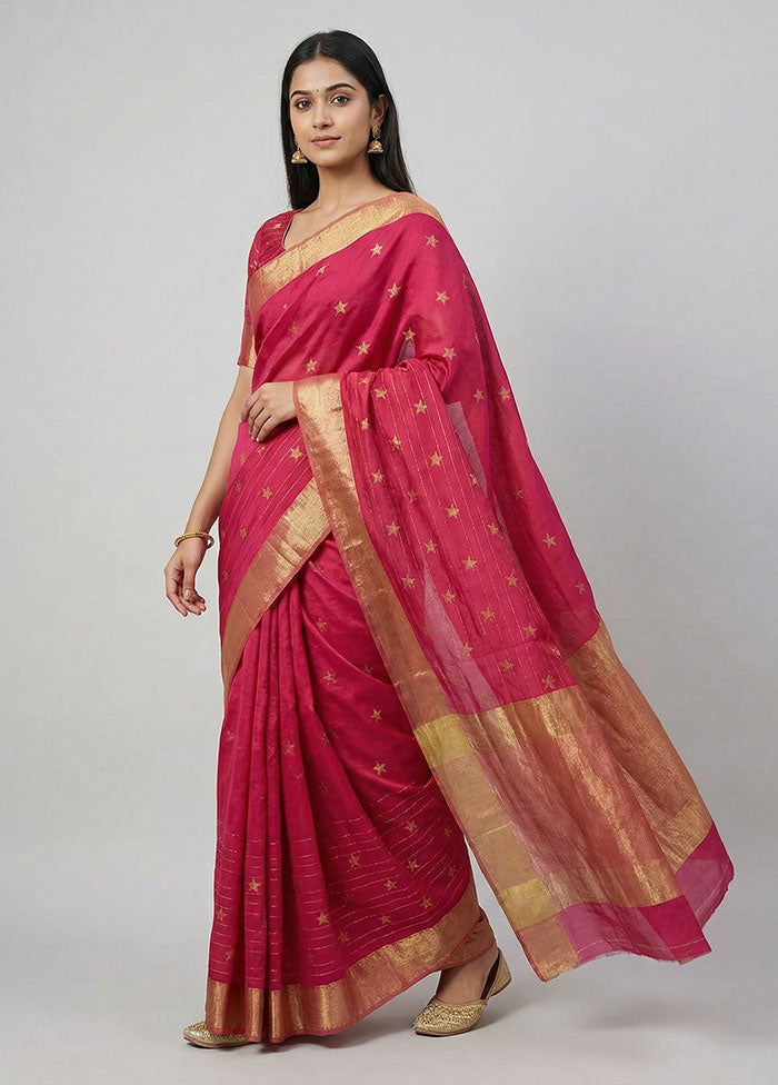 Pink Chanderi Silk Saree With Blouse Piece