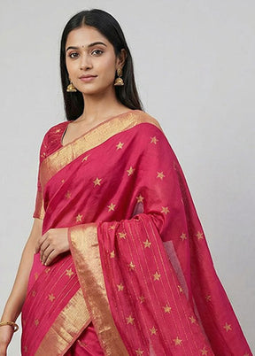 Pink Chanderi Silk Saree With Blouse Piece