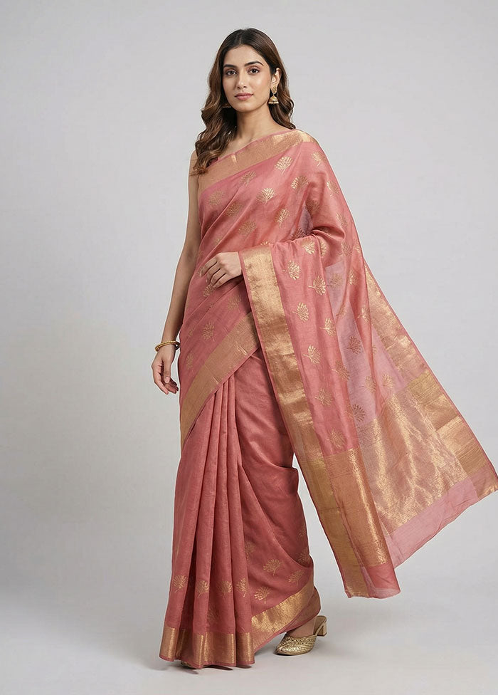 Pink Chanderi Silk Saree With Blouse Piece