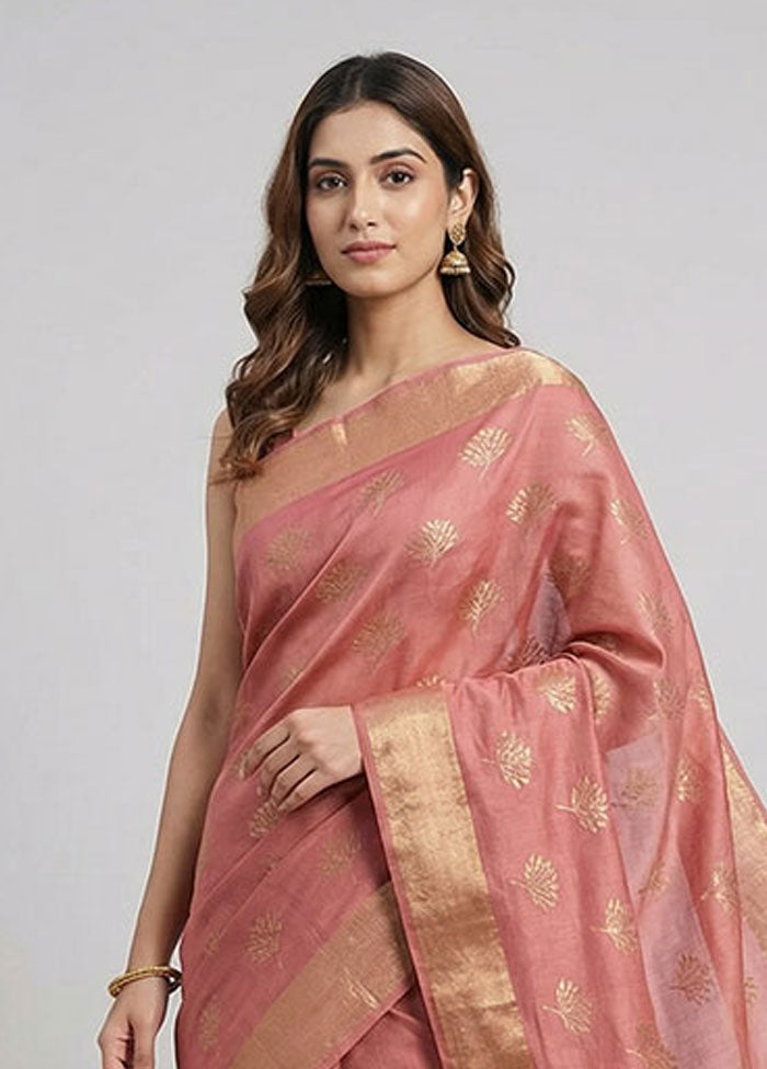 Pink Chanderi Silk Saree With Blouse Piece