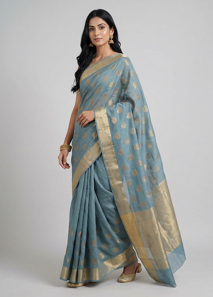 Green Chanderi Silk Saree With Blouse Piece