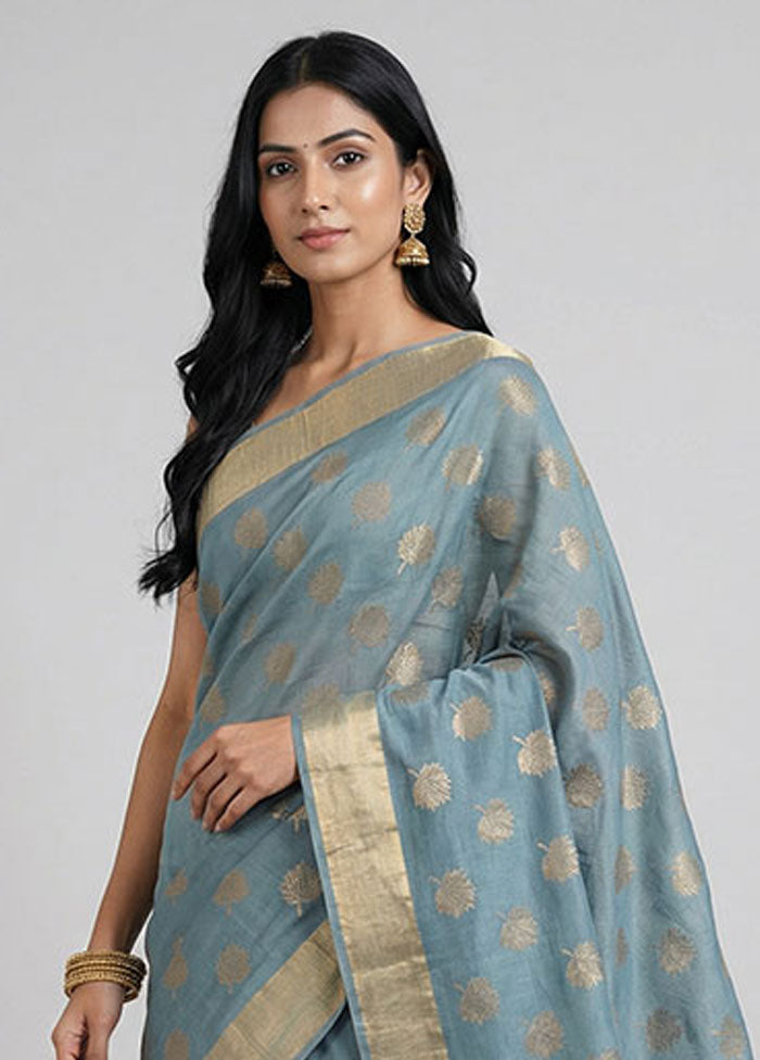 Green Chanderi Silk Saree With Blouse Piece
