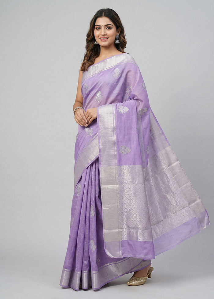 Purple Handloom Chanderi Pure Silk Saree With Blouse Piece