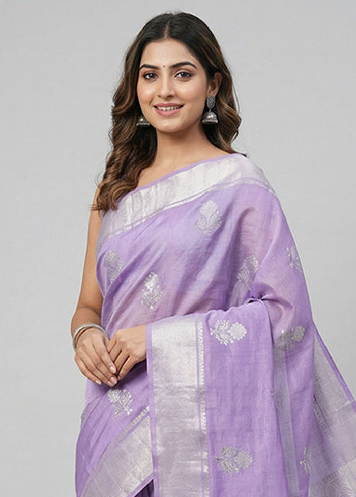 Purple Handloom Chanderi Pure Silk Saree With Blouse Piece