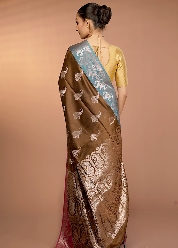 Brown Dupion Silk Saree With Blouse Piece