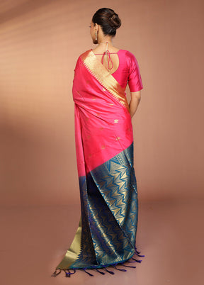 Pink Kanjivaram Silk Saree With Blouse Piece