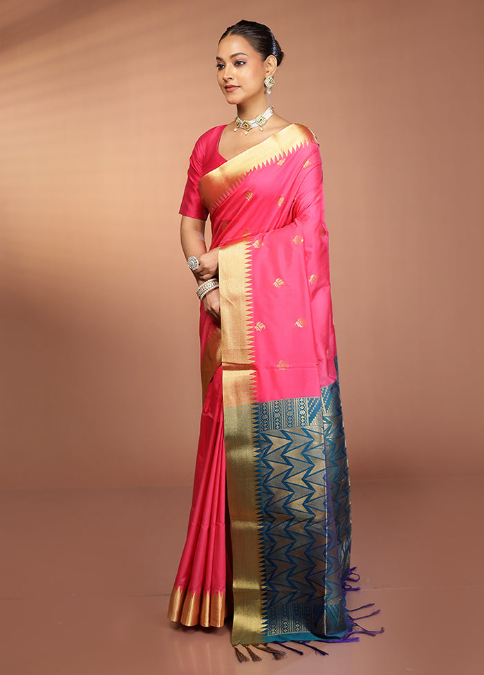 Pink Kanjivaram Silk Saree With Blouse Piece