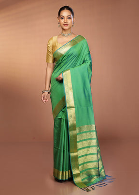 Green Kanjivaram Silk Saree With Blouse Piece