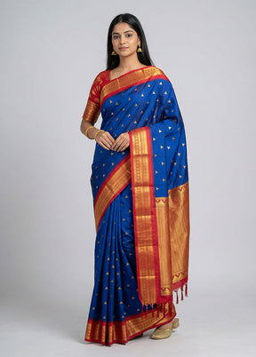 Blue Kanjivaram Silk Saree With Blouse Piece