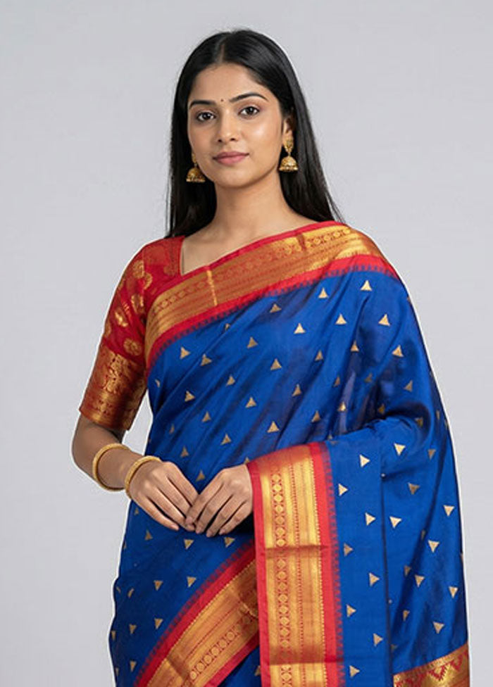 Blue Kanjivaram Silk Saree With Blouse Piece