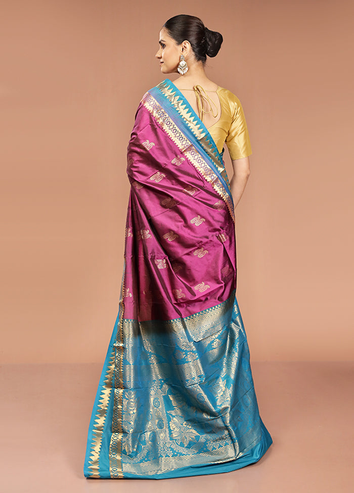 Purple Handloom Kanjivaram Pure Silk Saree With Blouse Piece