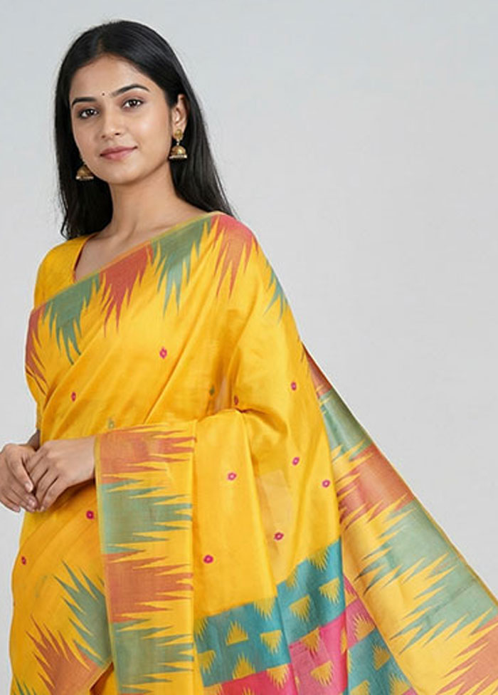 Yellow Kanjivaram Silk Saree With Blouse Piece