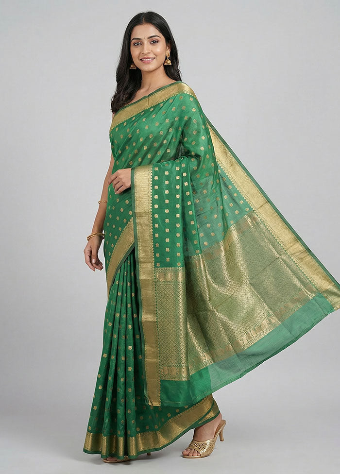 Green Kanjivaram Silk Saree With Blouse Piece