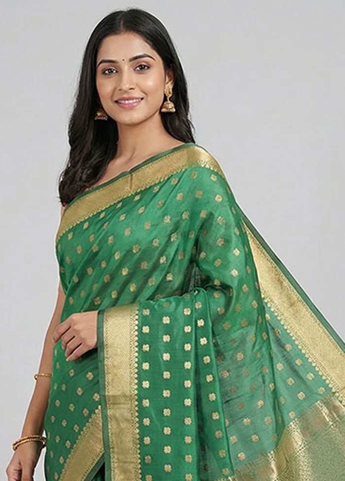 Green Kanjivaram Silk Saree With Blouse Piece
