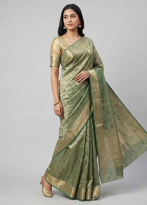 Green Tissue Silk Saree With Blouse Piece
