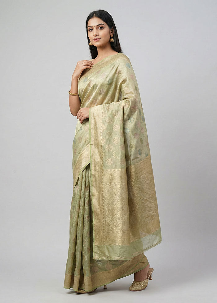 Green Tissue Silk Saree With Blouse Piece
