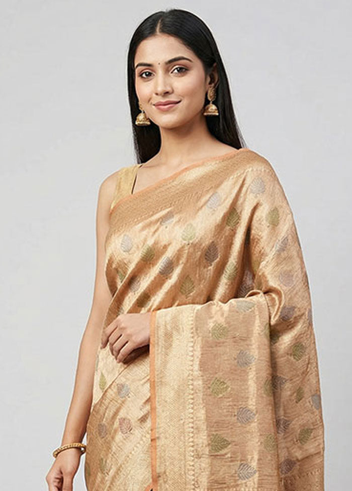 Rust Tissue Silk Saree With Blouse Piece