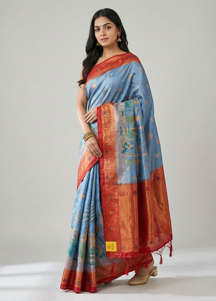 Grey Dupion Silk Saree With Blouse Piece