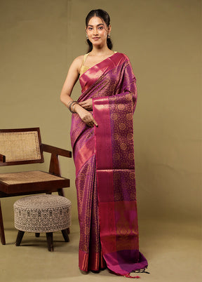 Purple Dupion Silk Saree With Blouse Piece