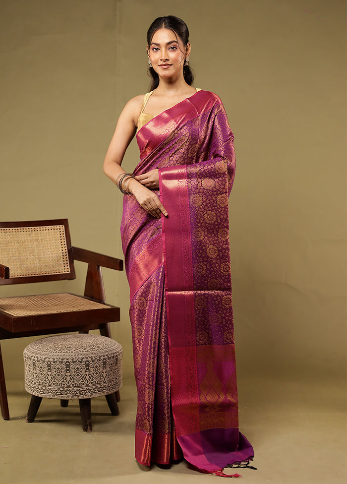 Purple Dupion Silk Saree With Blouse Piece
