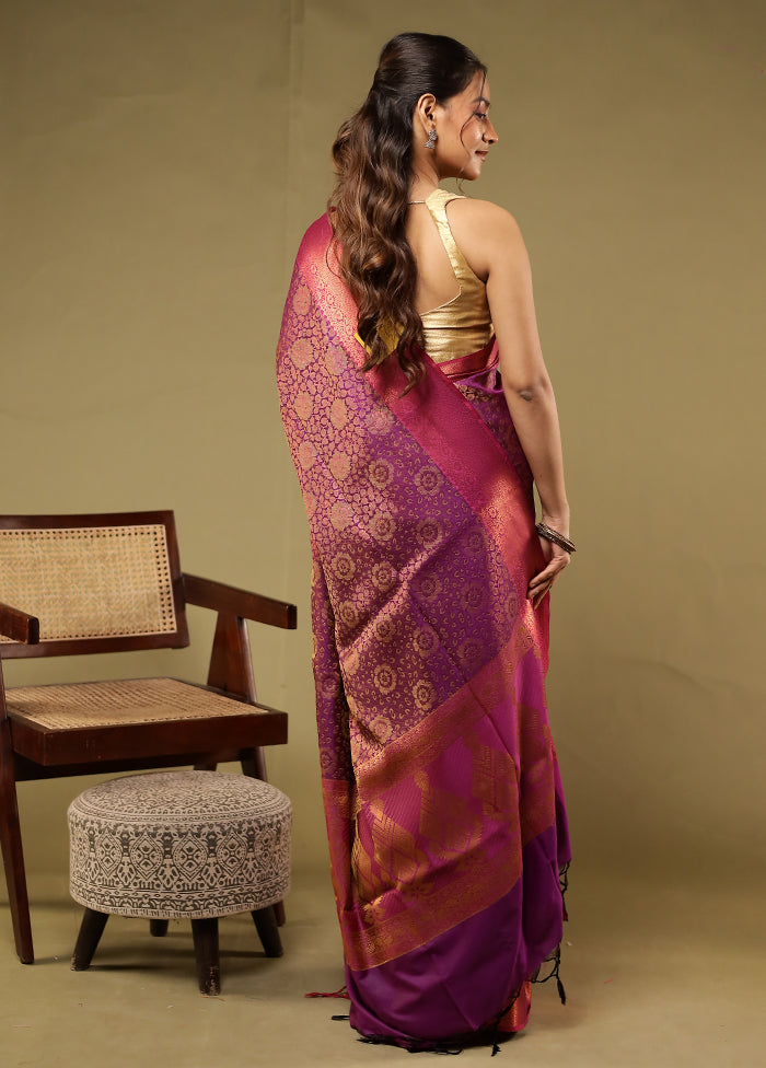 Purple Dupion Silk Saree With Blouse Piece