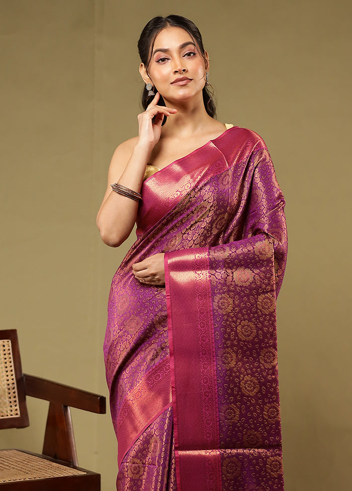 Purple Dupion Silk Saree With Blouse Piece