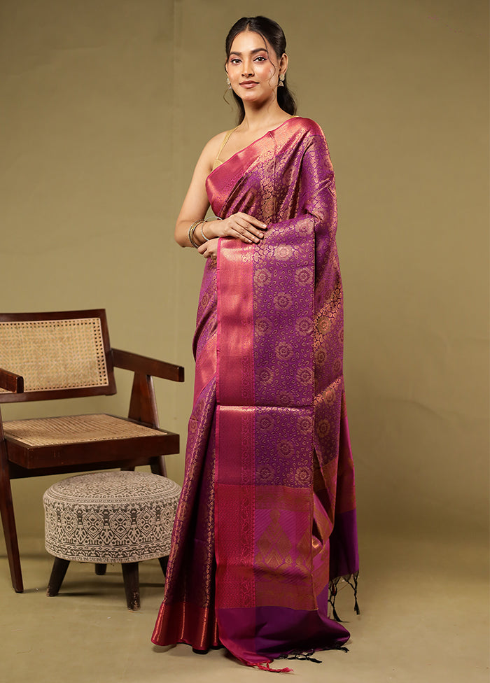 Purple Dupion Silk Saree With Blouse Piece