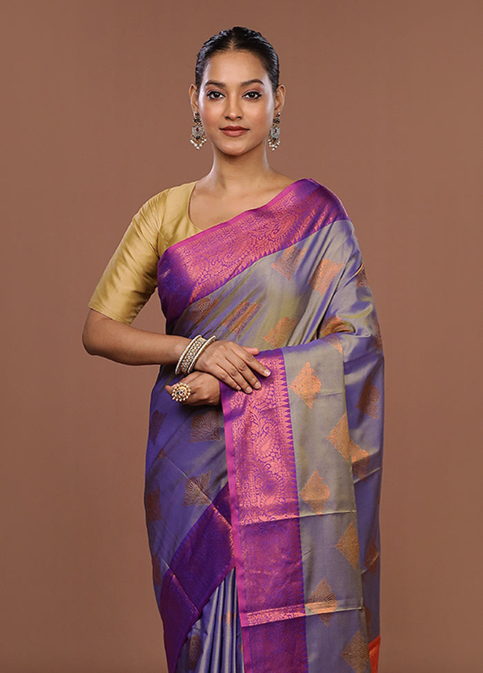 Blue Dupion Silk Saree With Blouse Piece