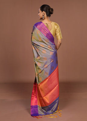 Blue Dupion Silk Saree With Blouse Piece