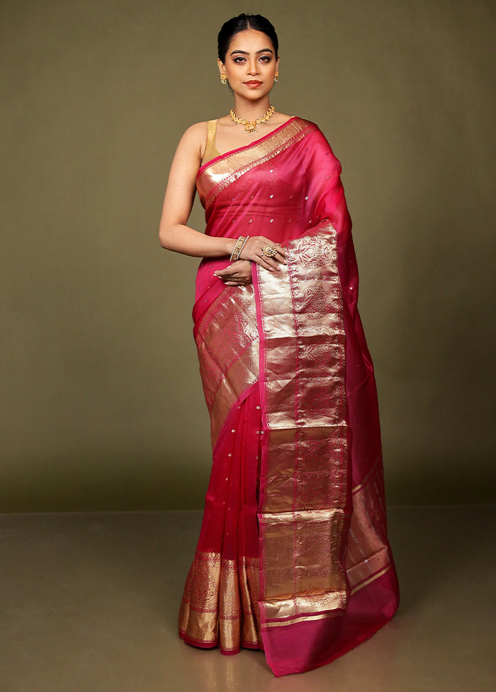 Pink Handloom Kora Pure Silk Saree With Blouse Piece