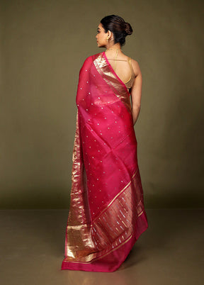Pink Handloom Kora Pure Silk Saree With Blouse Piece