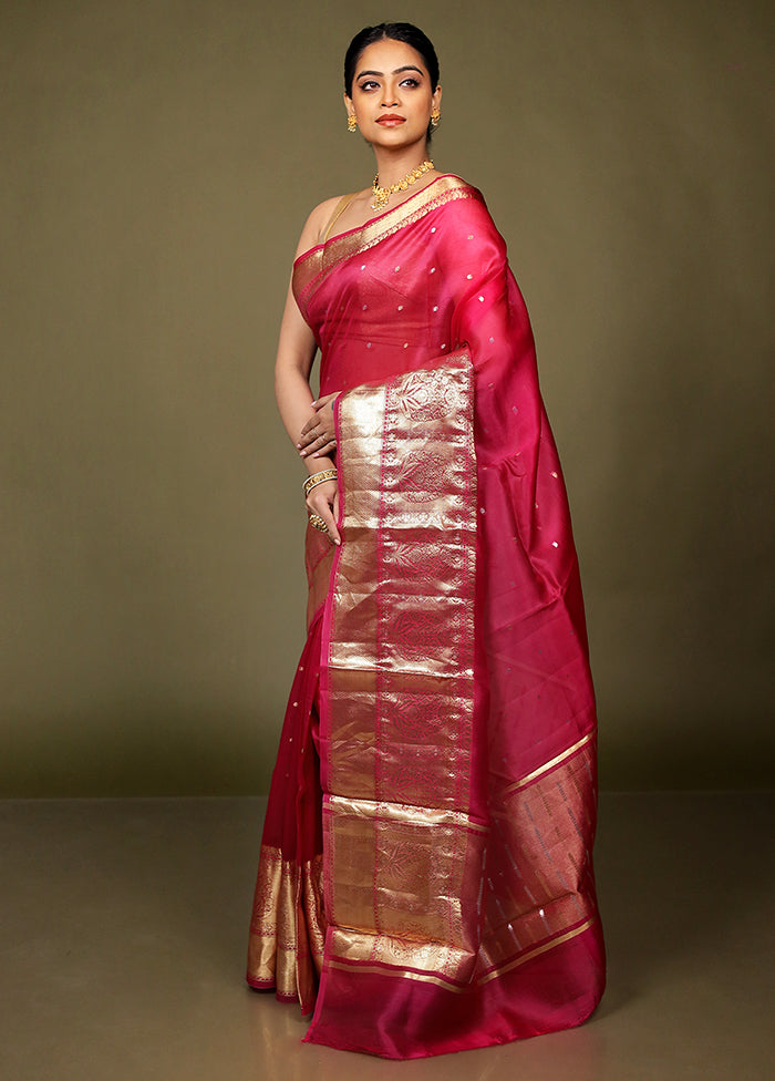 Pink Handloom Kora Pure Silk Saree With Blouse Piece