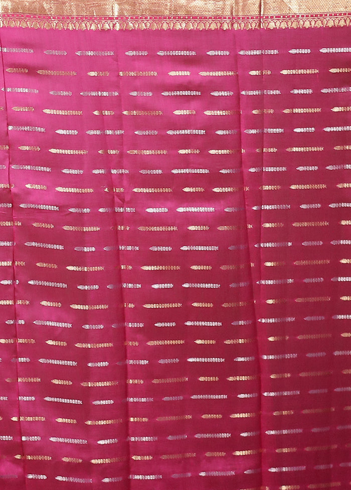 Pink Handloom Kora Pure Silk Saree With Blouse Piece