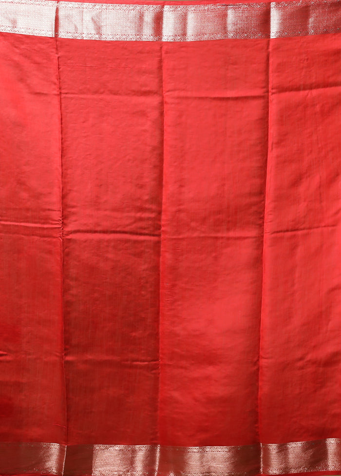 Red Handloom Dupion Pure Silk Saree With Blouse Piece