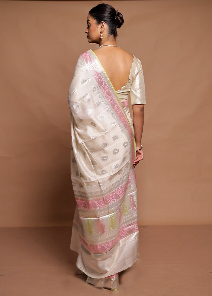 White Handloom Dupion Pure Silk Saree With Blouse Piece