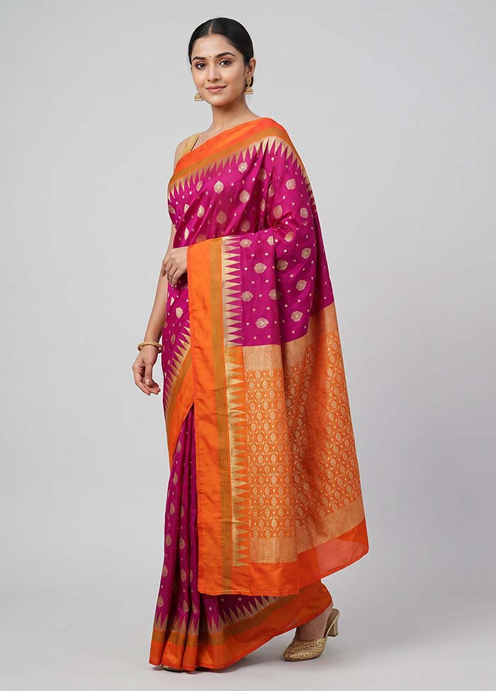 Pink Kanjivaram Silk Saree With Blouse Piece