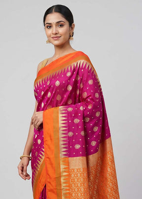 Pink Kanjivaram Silk Saree With Blouse Piece