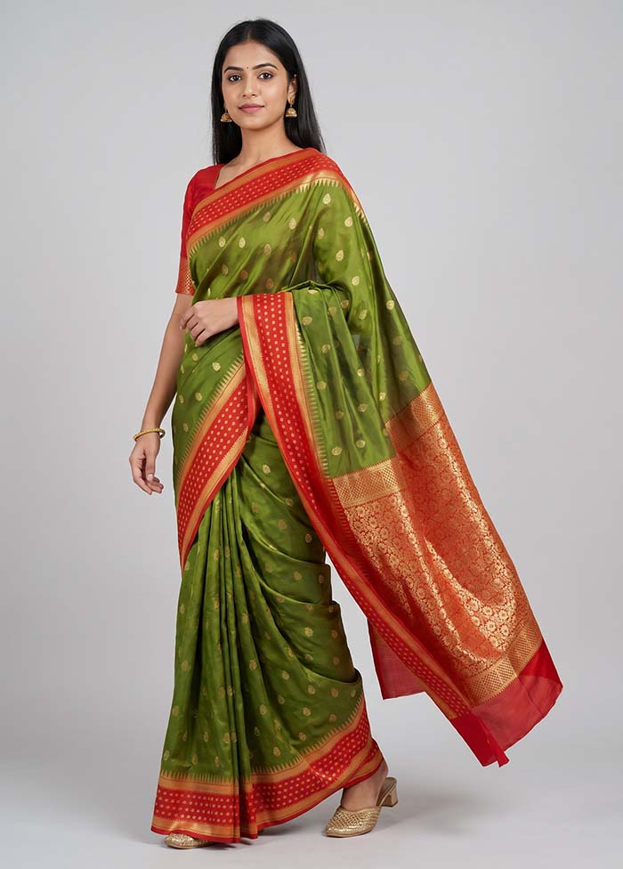 Green Kanjivaram Silk Saree With Blouse Piece