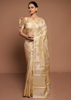 Cream Dupion Silk Saree With Blouse Piece
