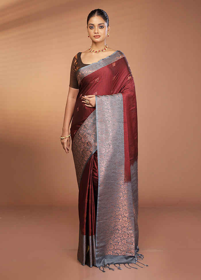 Maroon Dupion Silk Saree With Blouse Piece