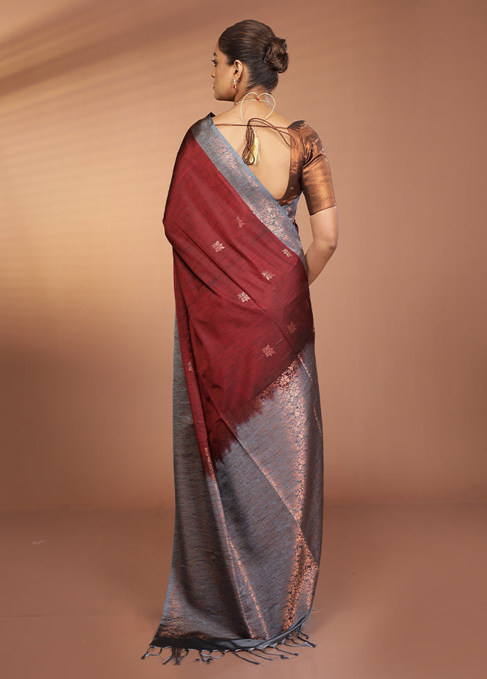 Maroon Dupion Silk Saree With Blouse Piece