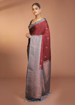 Maroon Dupion Silk Saree With Blouse Piece