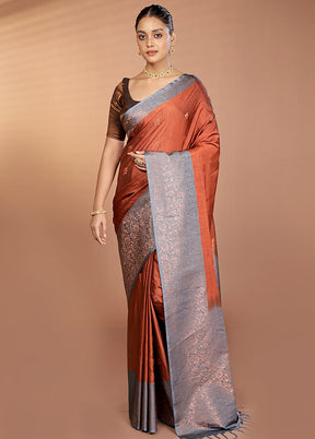 Rust Dupion Silk Saree With Blouse Piece