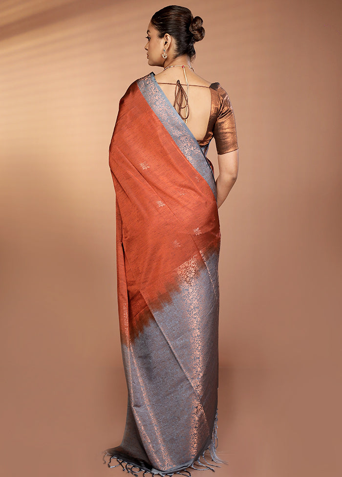 Rust Dupion Silk Saree With Blouse Piece
