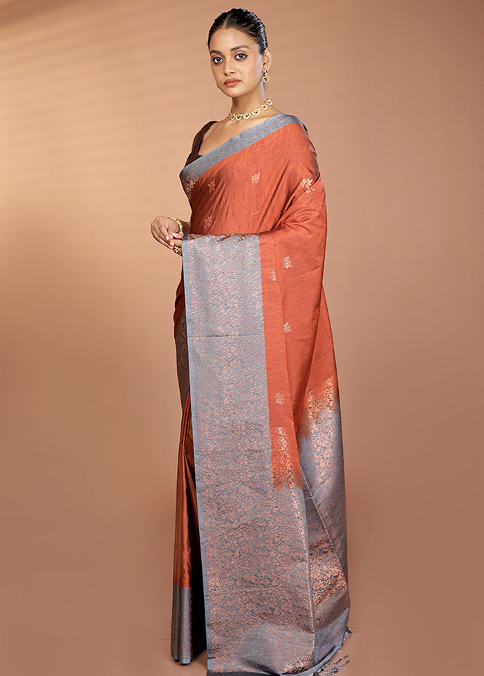 Rust Dupion Silk Saree With Blouse Piece