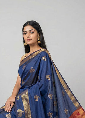 Blue Kanjivaram Silk Saree With Blouse Piece