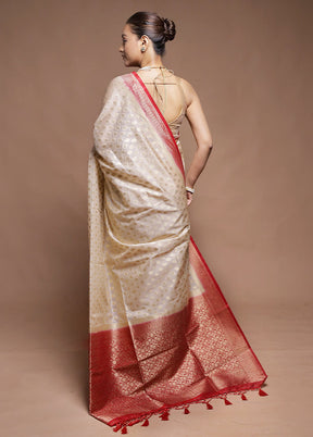 White Dupion Silk Saree With Blouse Piece