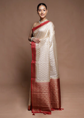 White Dupion Silk Saree With Blouse Piece